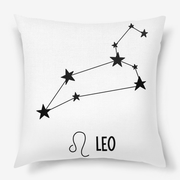 Подушка «Знак зодиака лев, созвездие знак и надпись Leo, в подарок для львов звездное созвездие гороскопа»