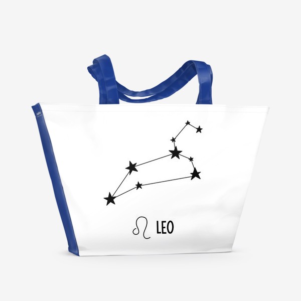 Пляжная сумка «Знак зодиака лев, созвездие знак и надпись Leo, в подарок для львов звездное созвездие гороскопа»