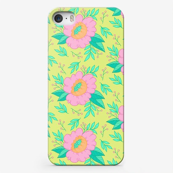 Чехол iPhone «pink flowers/green»