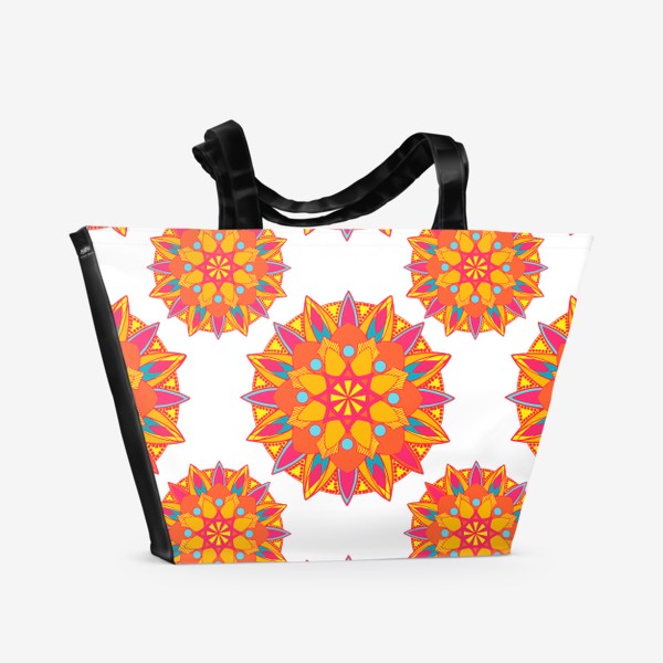 Пляжная сумка «Мандала узор, паттерн из яркого круглого орнамента оранжевого цвета»