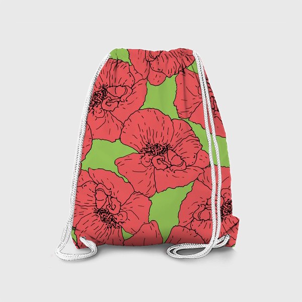 Рюкзак «Паттерн из красного мака на зеленом фоне. узор из ярко красного цветка мака. ботанический скетч»