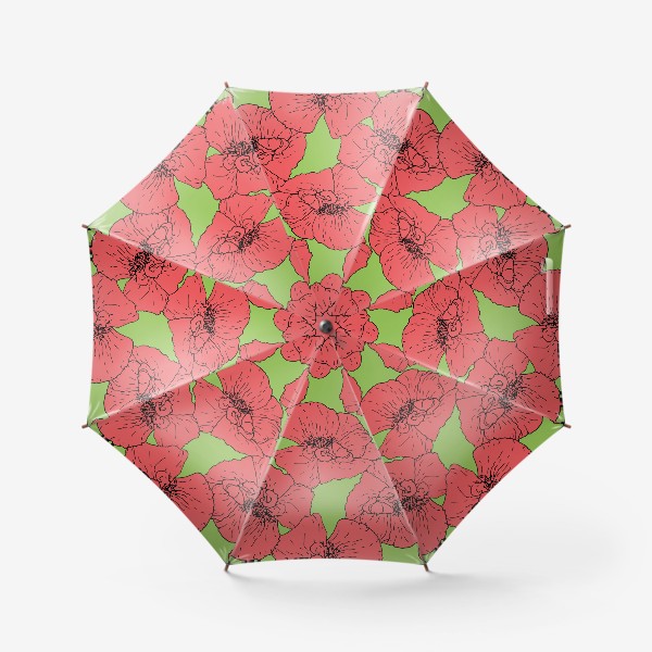 Зонт «Паттерн из красного мака на зеленом фоне. узор из ярко красного цветка мака. ботанический скетч»