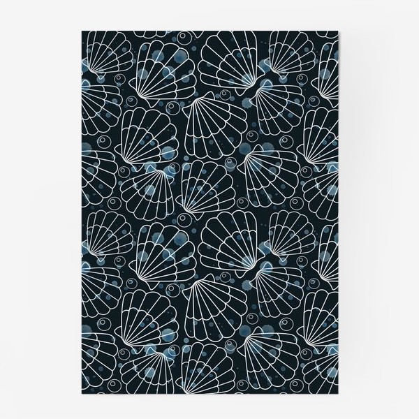 Постер «Морские ракушки на черном с голубыми брызгами»