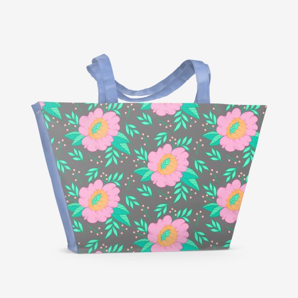 Пляжная сумка «pink flowers/gray»