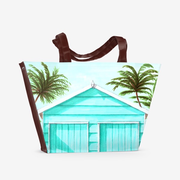 Пляжная сумка «Пляжный домик, серфы и пальмы»