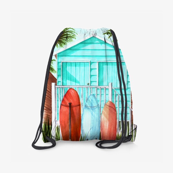 Рюкзак «Пляжный домик, серфы и пальмы»