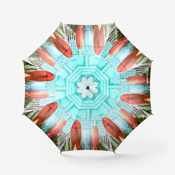 Зонт «Пляжный домик, серфы и пальмы»