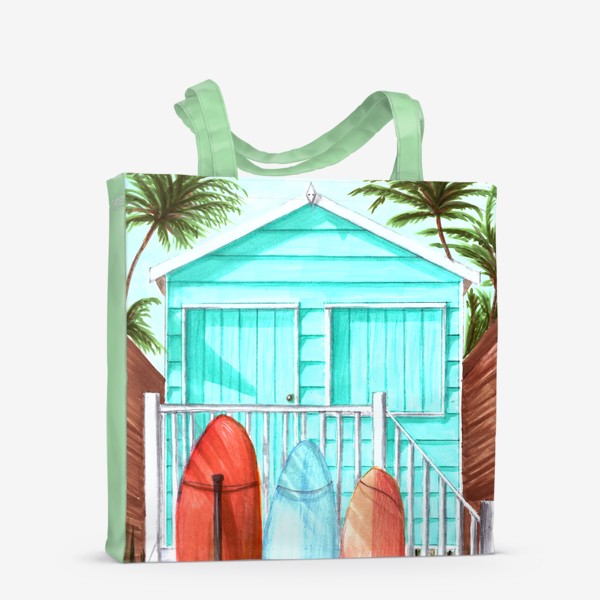 Сумка-шоппер «Пляжный домик, серфы и пальмы»