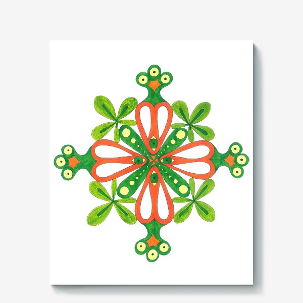 Холст «Cross geometric pattern of orange and green petals - Перекрестный геометрический узор из оранжевых и зеленых лепестков»