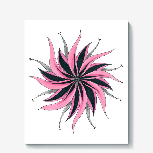 Холст «Delicate pink flower - Нежный розовый цветок с длинными изогнутыми лепестками с черной серединкой»