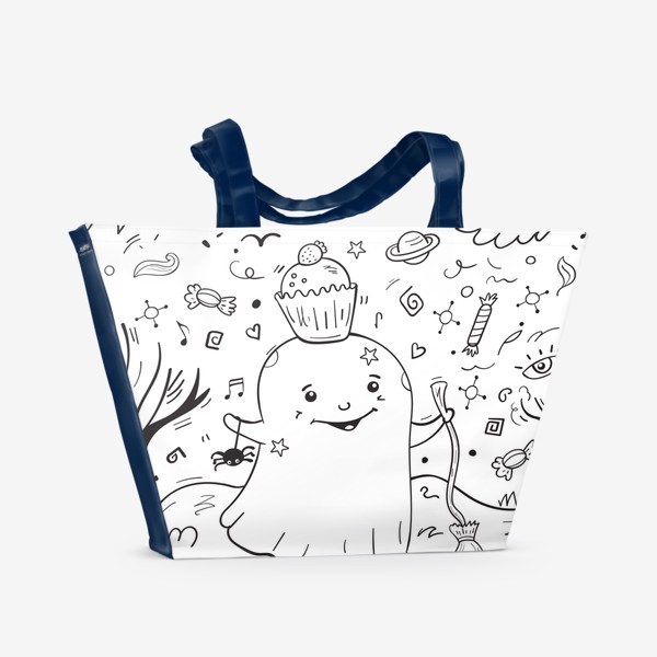 Пляжная сумка «Веселое привидение в осеннем лесу. Ночь, призраки, тыквы, дудлы»