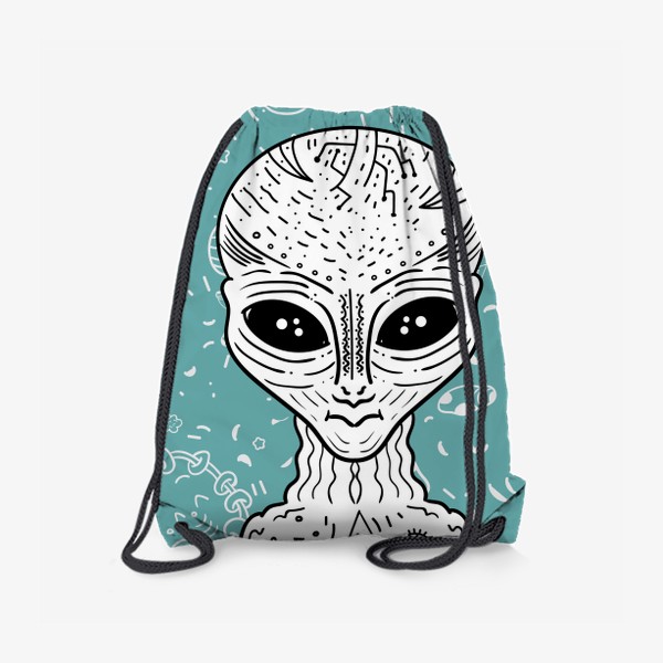 Рюкзак «Инопланетянин на зеленом фоне, космический дудл »