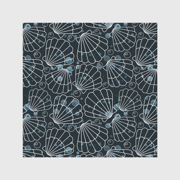 Скатерть «Морские ракушки на черном с голубыми брызгами»