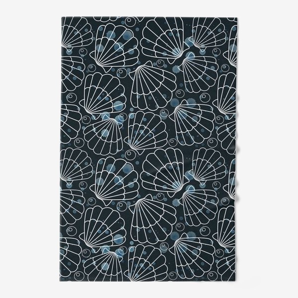 Полотенце «Морские ракушки на черном с голубыми брызгами»