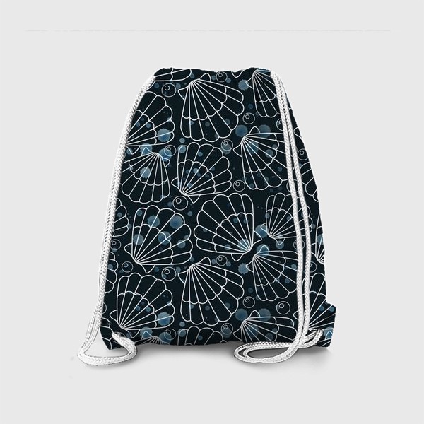Рюкзак «Морские ракушки на черном с голубыми брызгами»
