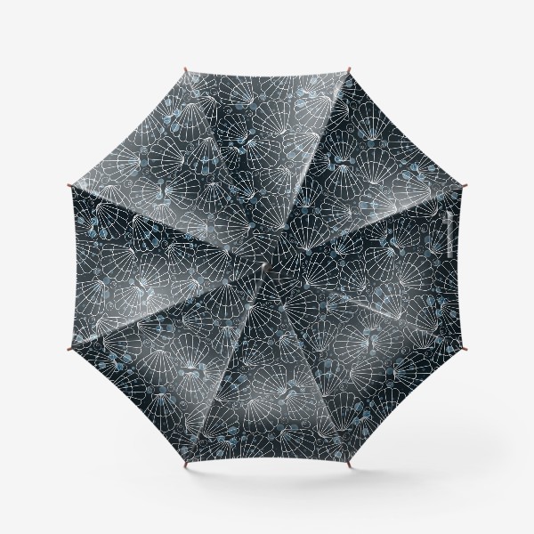 Зонт «Морские ракушки на черном с голубыми брызгами»
