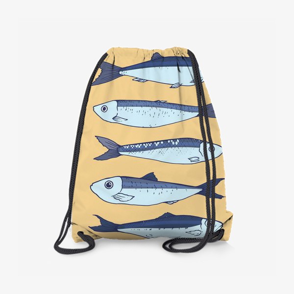 Рюкзак &laquo;рыбки маленькие кильки. синего цвета рыбки на желтом фоне шпроты &raquo;