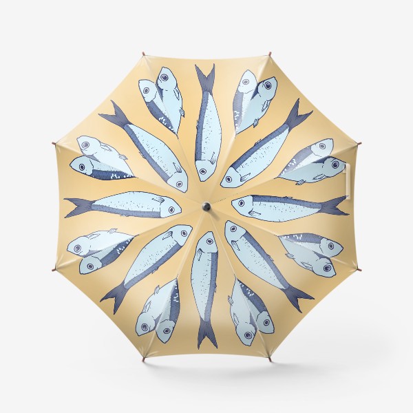 Зонт &laquo;рыбки маленькие кильки. синего цвета рыбки на желтом фоне шпроты &raquo;