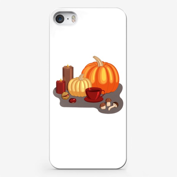 Чехол iPhone «Осень, тыквы, свечи, чай и каштаны»