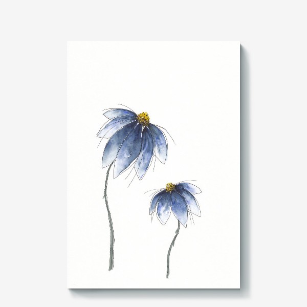 Холст &laquo;Синие цветы, акварель&raquo;