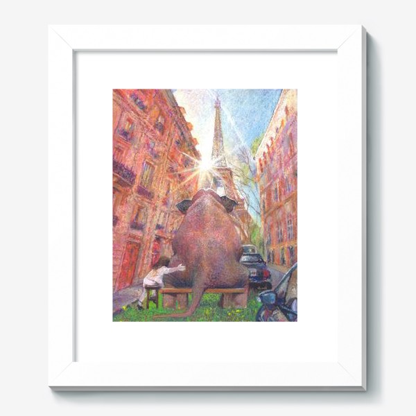 Картина «Париж,закат, эйфелева башня слон, девочка»