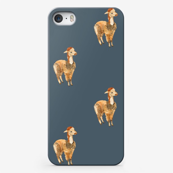 Чехол iPhone «Паттерн ламы на темно-синем»