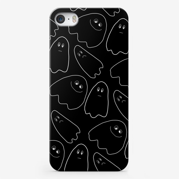 Чехол iPhone «Милые привидения на черном, паттерн на Хэллоуин»