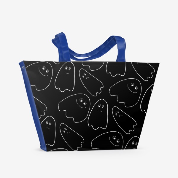 Пляжная сумка «Милые привидения на черном, паттерн на Хэллоуин»