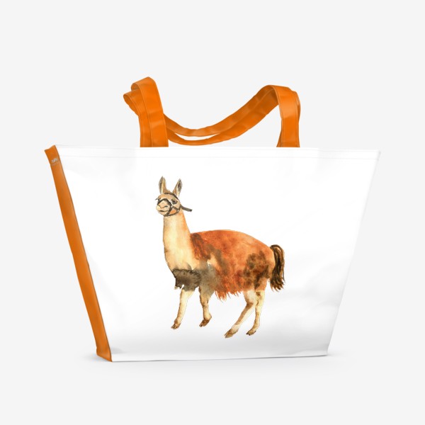 Пляжная сумка «Лама альпака акварельная, мексиканское животное»