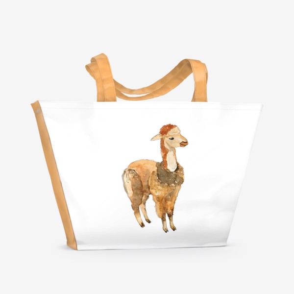 Пляжная сумка «Лама альпака мексиканская, акварельный принт»