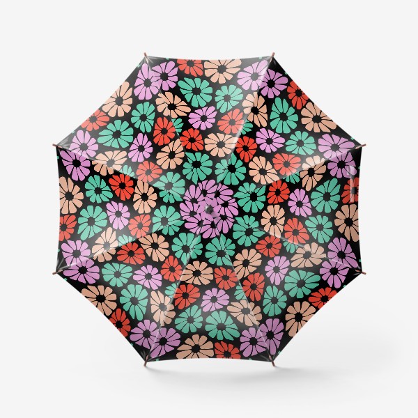 Зонт «Яркие стилизованные цветы на черном фоне»