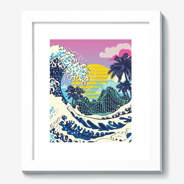 Картина «Большие волны и пальмы сиреневый восход»