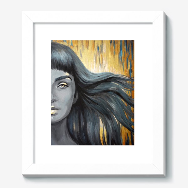 Картина «портрет девушки на золотом фоне, волосы на ветру»