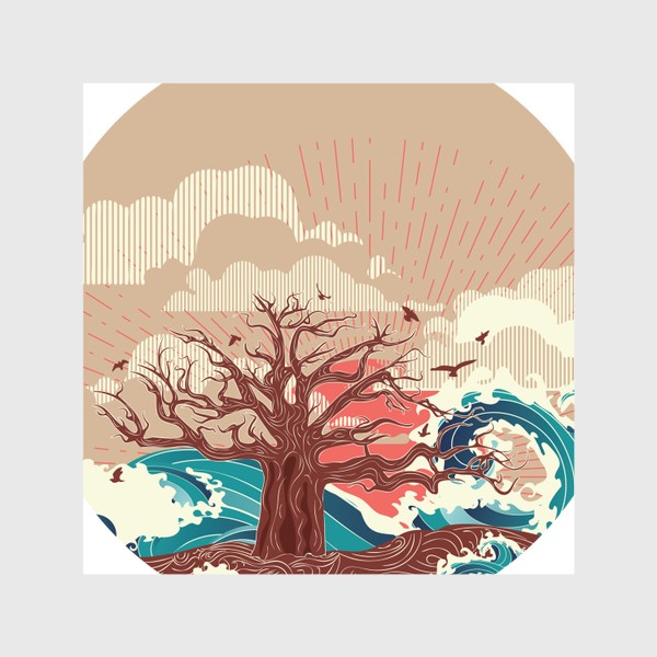 Шторы «Одинокое дерево на острове посреди океана»
