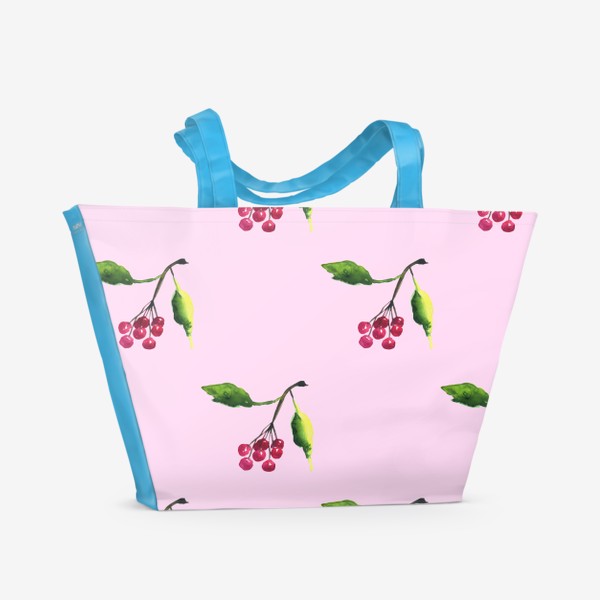 Пляжная сумка «Рябина акварельная на розовом»