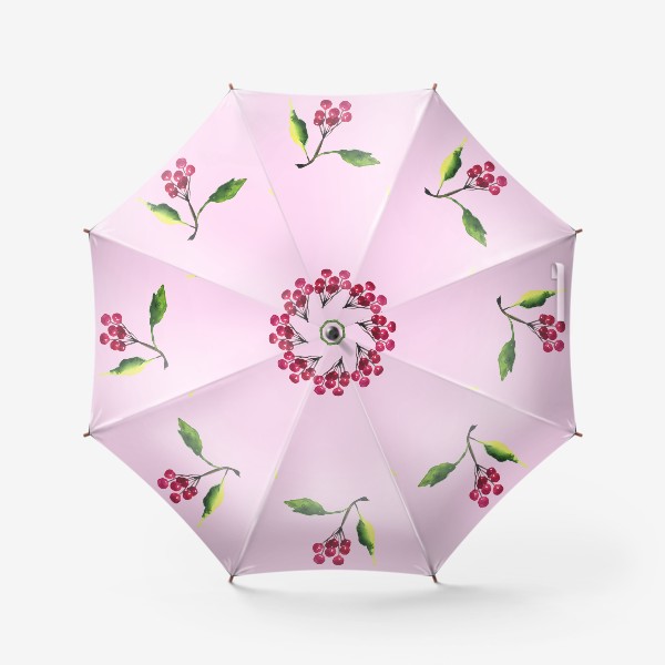 Зонт «Рябина акварельная на розовом»