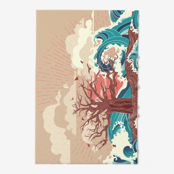 Полотенце «Одинокое дерево на острове посреди океана, модерн»