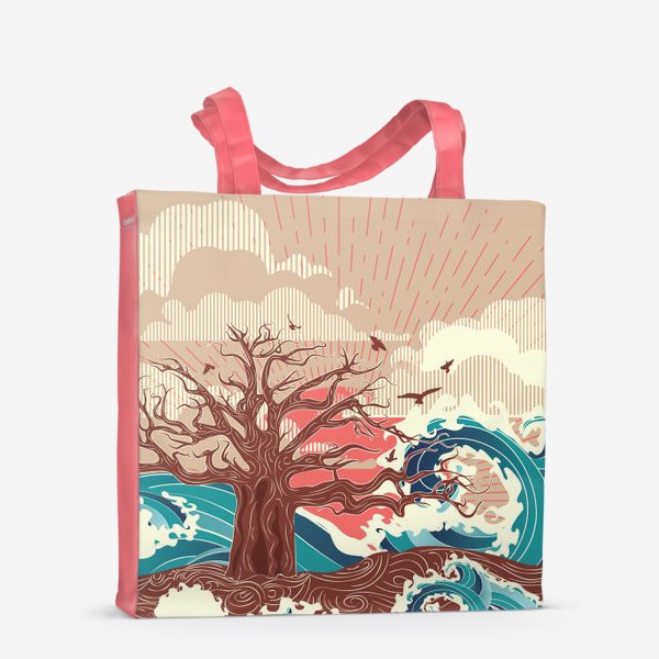 Сумка-шоппер «Одинокое дерево на острове посреди океана, модерн»