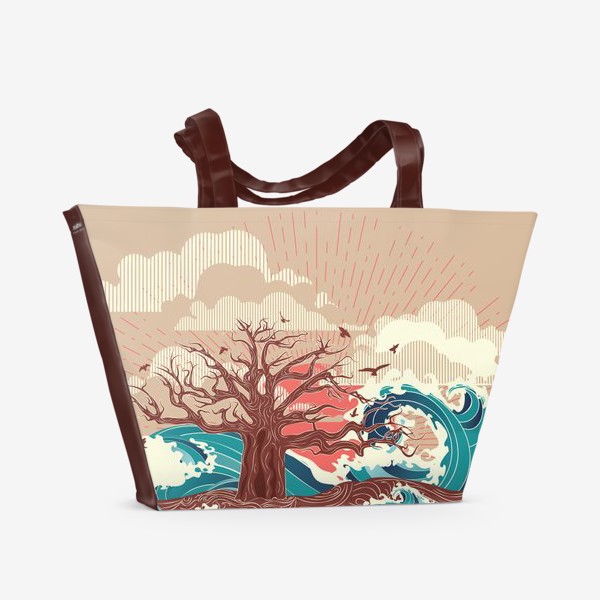 Пляжная сумка «Одинокое дерево на острове посреди океана, модерн»