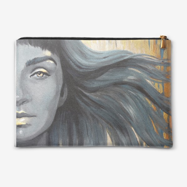 Косметичка «портрет девушки на золотом фоне, волосы на ветру»