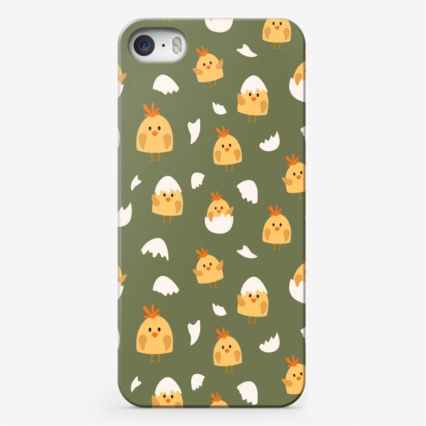 Чехол iPhone «Паттерн с цыплятами и скорлупой»