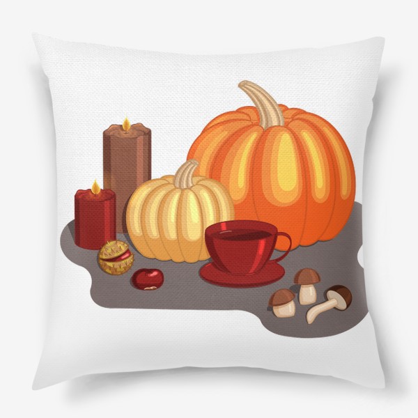 Подушка «Осень, тыквы, свечи, чай и каштаны»