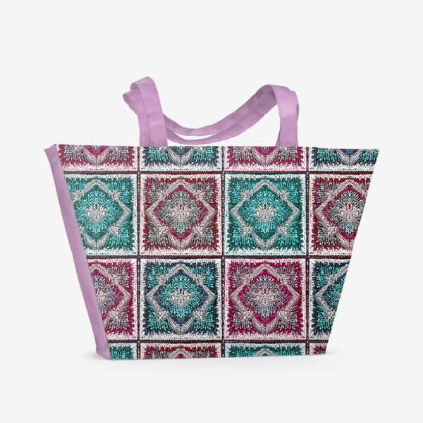 Пляжная сумка «Бабушкины квадраты, вязание, паттерн»