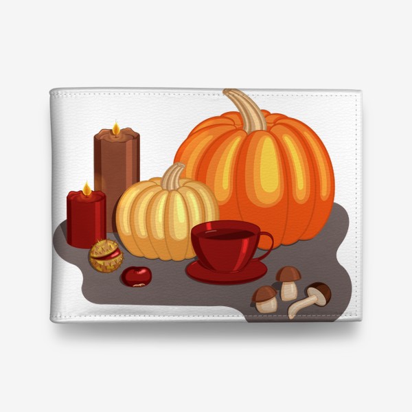 Кошелек «Осень, тыквы, свечи, чай и каштаны»