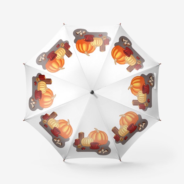 Зонт «Осень, тыквы, свечи, чай и каштаны»