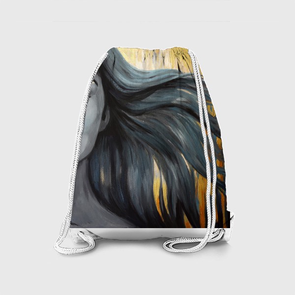Рюкзак «портрет девушки на золотом фоне, волосы на ветру»