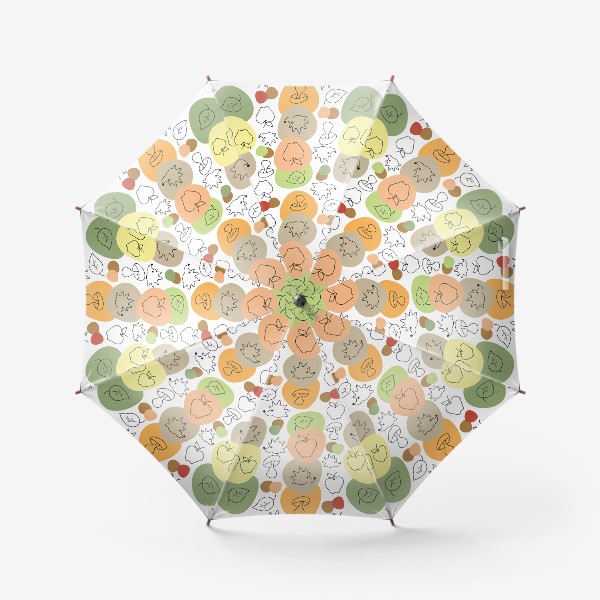 Зонт «Бесшовный принт с ежиками ,грибами и яблоками.»