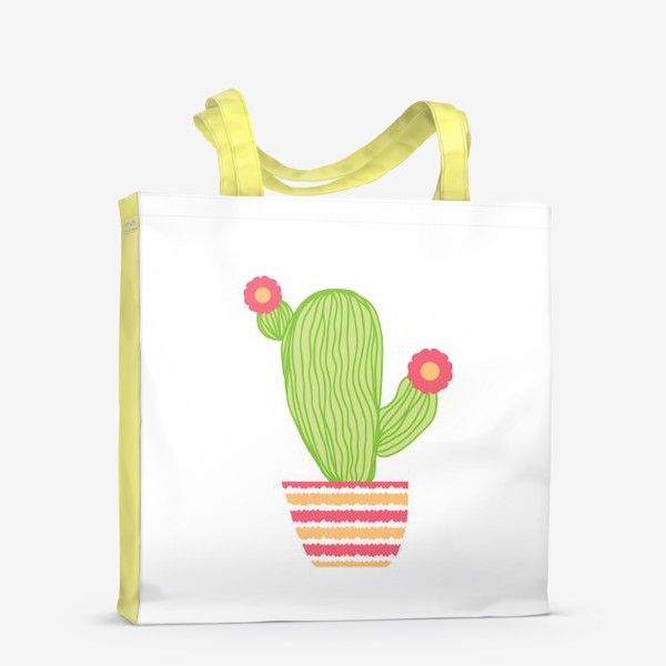 Сумка-шоппер «Цветущий кактус в полосатом горшке»