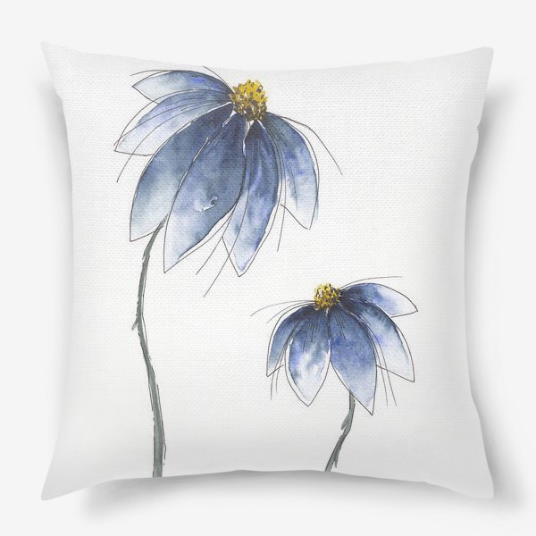Подушка «Синие цветы, акварель»