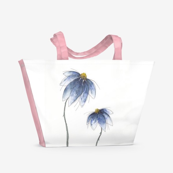 Пляжная сумка &laquo;Синие цветы, акварель&raquo;